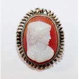 A 19th century hardstone cameo carved with the bust of a medieval lady,