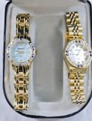 An Ingersoll ladies gold plated bracelet watch with mother of pearl dial,