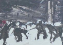 Geoff Parham (20th/21st Century British), 'Snowball fight', acrylic and watercolour, unsigned, 26.