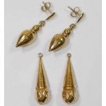 Two Victorian style hollow gold earring drops, Chester 1954, 3cm long, 1.