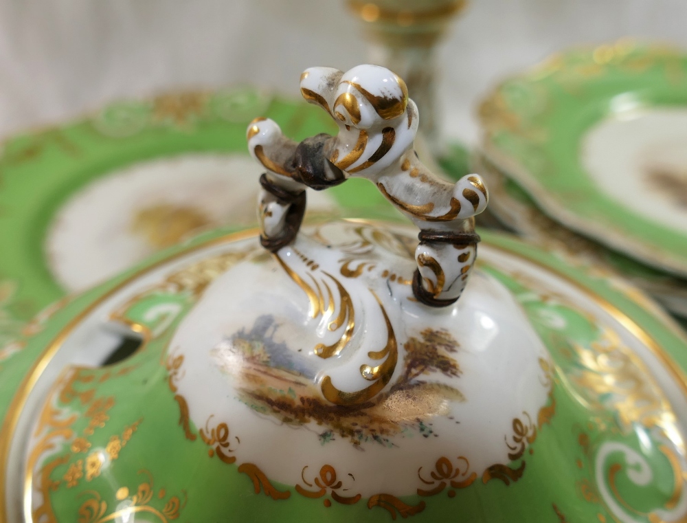 A Victorian Davenport porcelain dessert service, decorated with hand painted rural landscapes, - Image 2 of 5