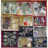 A quantity of costume jewellery including silver and enamel items,