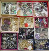 A quantity of costume jewellery including silver and enamel items,