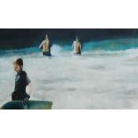 Anna Winston (20th/21st Century British), 'Manley Beach', oil on canvas, 150cm x 89cm, unsigned,