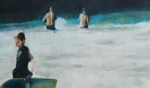 Anna Winston (20th/21st Century British), 'Manley Beach', oil on canvas, 150cm x 89cm, unsigned,