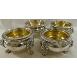 A set of four George III circular silver salts, London 1820, by Robert Hennell,