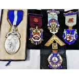 Five Masonic silver and enamel medals,