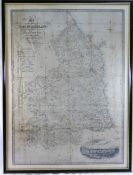A 19th century printed map of Northumberland, by Andrew Reid of Newcastle for Shadforth and Dinning,