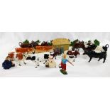 A large collection of Britains die cast trees and Home Farm series figures including farm animals,