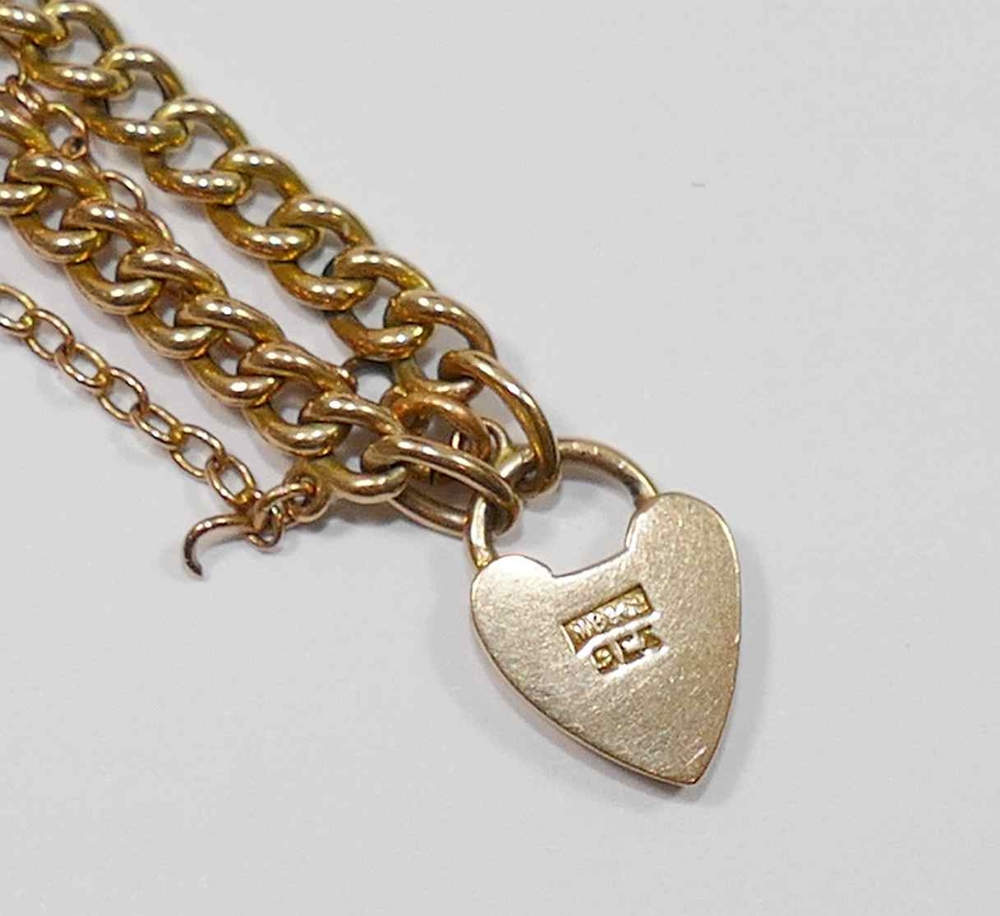 A curb link bracelet, with heart shaped padlock clasp stamped '9CT', 4. - Image 2 of 2