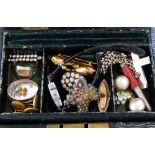 A quantity of Victorian and later costume jewellery including a pair of Victorian hollow earrings