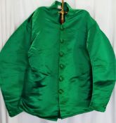 Two early 20th century jockey silk jackets, made by Gilbert Saddlers, Newmarket,