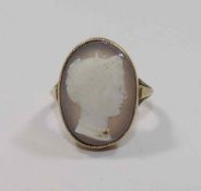 A 19th century carved hardstone cameo ring, featuring the profile of the head of a woman,
