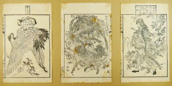 A collection of 16 Japanese monochrome and other woodblock prints, various subjects,