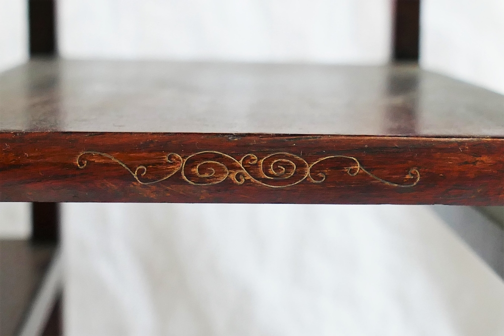 A set of 20th century Chinese table top hardwood shelves, inlaid with wire, 33cm x 15cm x 42. - Image 2 of 2