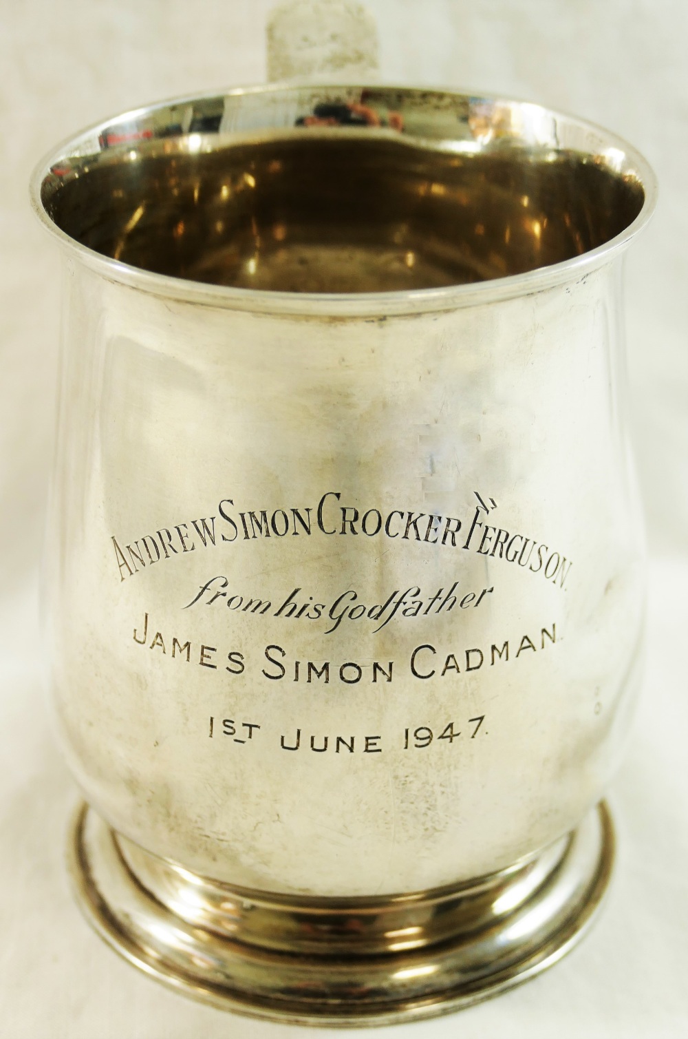 A George VI silver pint tankard with 'S' scroll handle and stepped foot, London 1946, - Image 2 of 3