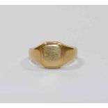 An 18 carat gold signet ring, with indistinct Chester hallmark, unengraved, finger size X, 13.