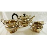 A George V silver three piece teaset, London 1918, by the Goldsmiths and Silversmiths Co.