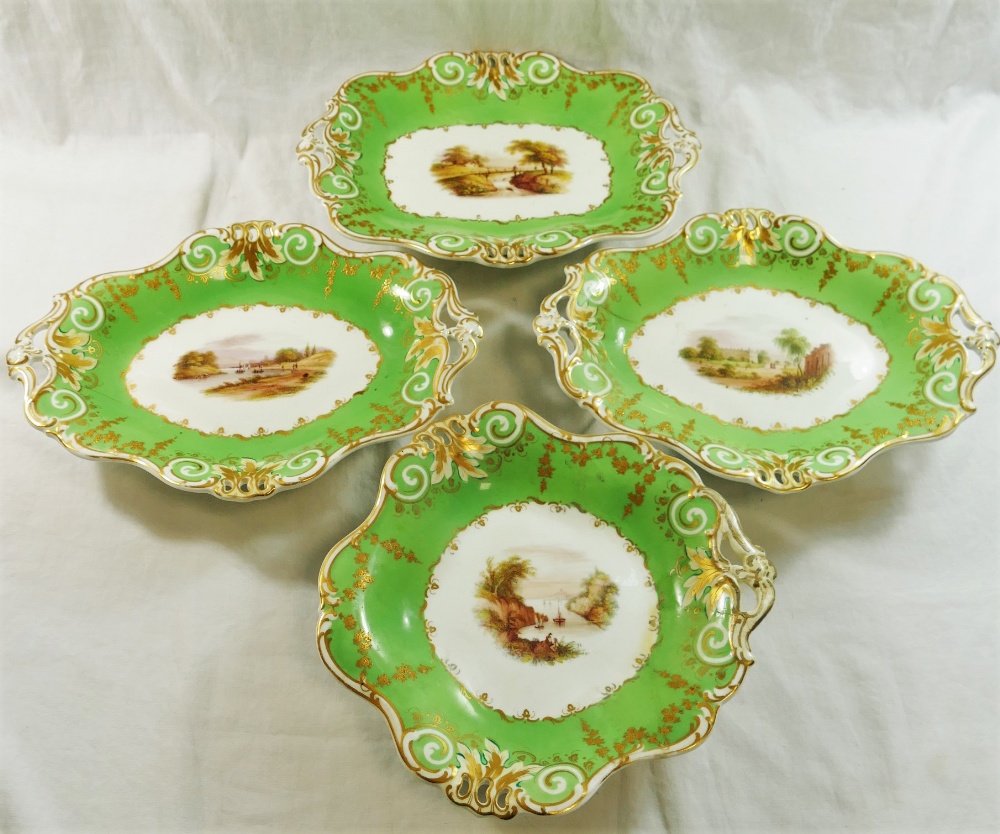 A Victorian Davenport porcelain dessert service, decorated with hand painted rural landscapes, - Image 5 of 5