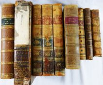 Nine 18th century fully leather bound volumes including 'The Posthumous works of Mr Samuel Butler',