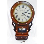 A 19th century rosewood and mother of pearl drop dial wall clock, striking on a gong,