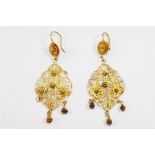 A pair of Thai silver gilt filigree drop earrings, 6.