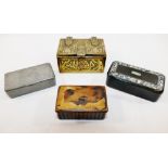 A 19th century rectangular papier machè snuff box with mother of pearl inlaid lid, 2cm x 3cm x 6.
