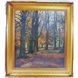 Early 20th Century, autumnal woodland scene, oil on canvas, initialled VDB lower right, 44cm x 38cm,