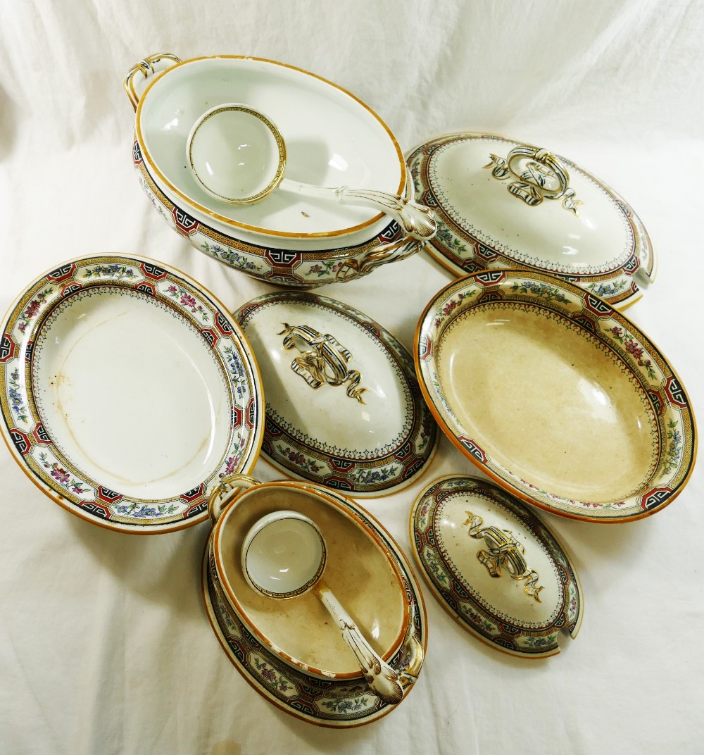 A large quantity of Minton 'Chinese Key' dinnerware comprised of two large oval serving plates, - Image 3 of 4