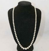 An individually knotted string of graduated cultured pearls, with yellow metal clasp stamped '9CT',