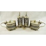 A pair of George VI silver pierced oval mustard pots, Sheffield 1937,