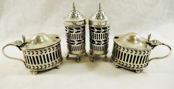 A pair of George VI silver pierced oval mustard pots, Sheffield 1937,