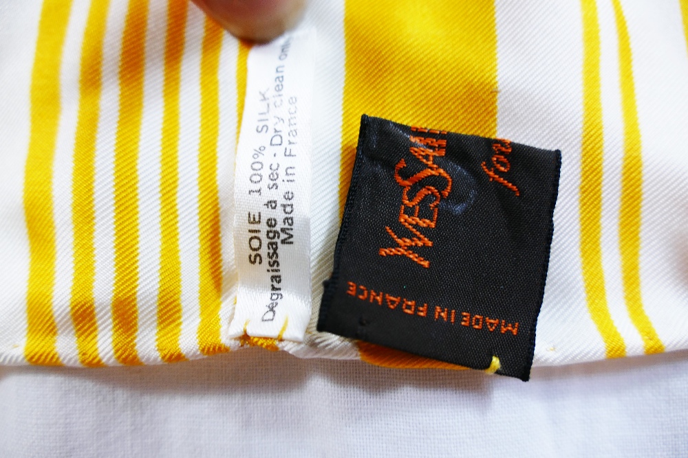 An Yves Saint Laurent yellow and white silk scarf with crossed thread pattern and YSL monogram to - Image 3 of 4