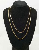 Two 9 carat gold flat link chains, 42.5cm long and 40.5cm long, combined weight 7.