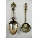 An 18th century Dutch silver christening spoon, cast with ship terminal, stamped 'PAS',