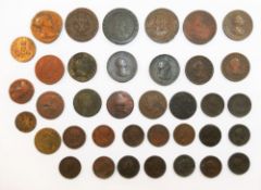 A collection of copper coins and brass tokens comprised of two Charles II 1672 and 1675 copper