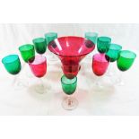 Quantity of Victorian and later drinking glasses including cranberry glass, green glass,