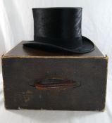 A vintage French black silk top hat, wit