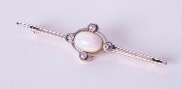 A 15ct opal and diamond set brooch, 4.5gms.