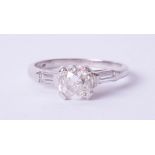 A platinum diamond solitaire ring, 1.21 carats, colour H, clarity SI 2, Old Cut, with EDR diamond