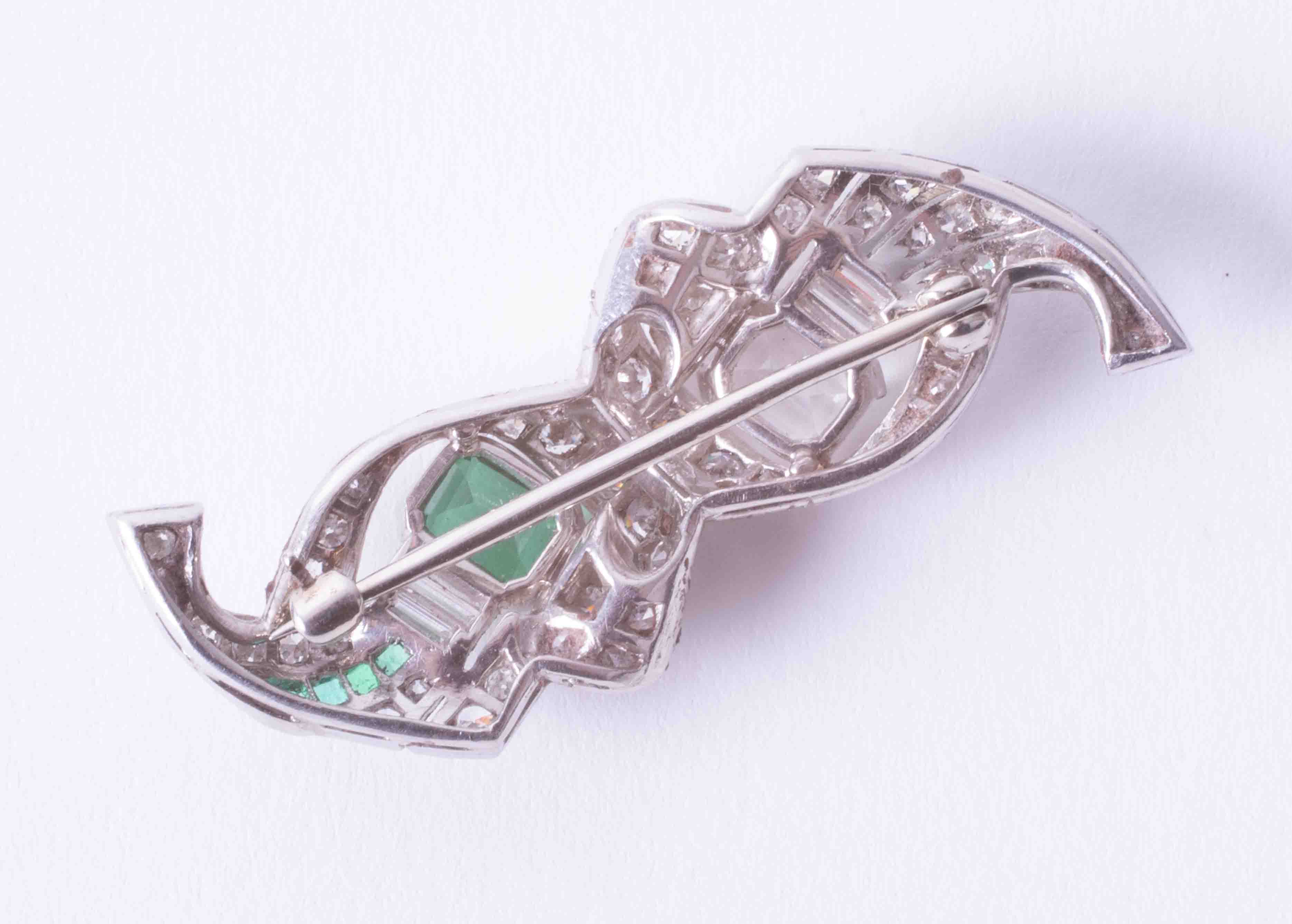 A diamond and emerald brooch set in platinum, (two main stones are paste). - Image 2 of 2