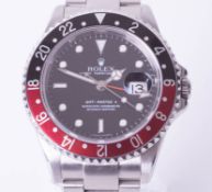 Rolex, a gents 2006 GMT Master II, Model 16710, black and red (coca cola) bezel, stainless steel,