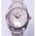 Omega, an as new, ladies stainless steel Seamaster Aqua Terra, with mother of pearl, diamond dot