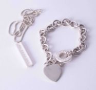 Silver Tiffany & Co open link bracelet with heart charm and toggle clasp & Silver Tiffany &