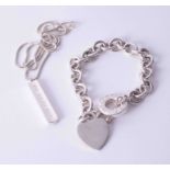 Silver Tiffany & Co open link bracelet with heart charm and toggle clasp & Silver Tiffany &