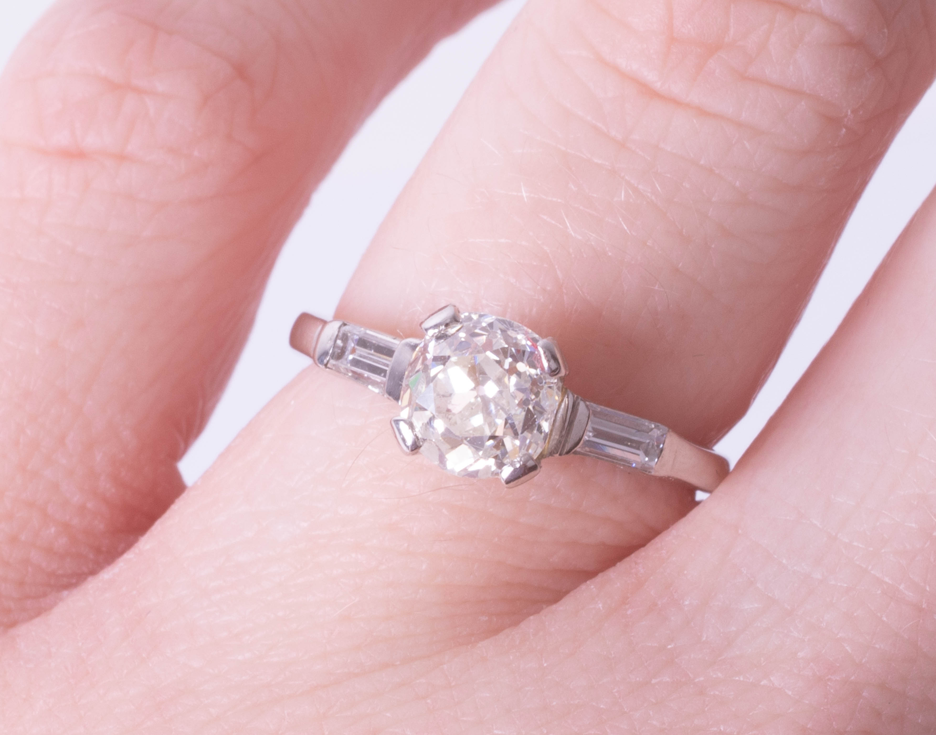 A platinum diamond solitaire ring, 1.21 carats, colour H, clarity SI 2, Old Cut, with EDR diamond - Image 2 of 4