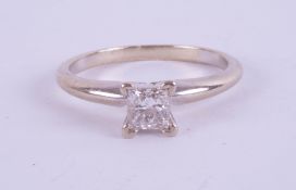 An 18ct white gold princess cut diamond ring, approx. 0.45ct, ring size I.