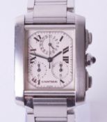 Cartier, a stainless steel quartz calendar chronograph Tank bracelet watch 2303, cased marked