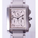 Cartier, a stainless steel quartz calendar chronograph Tank bracelet watch 2303, cased marked