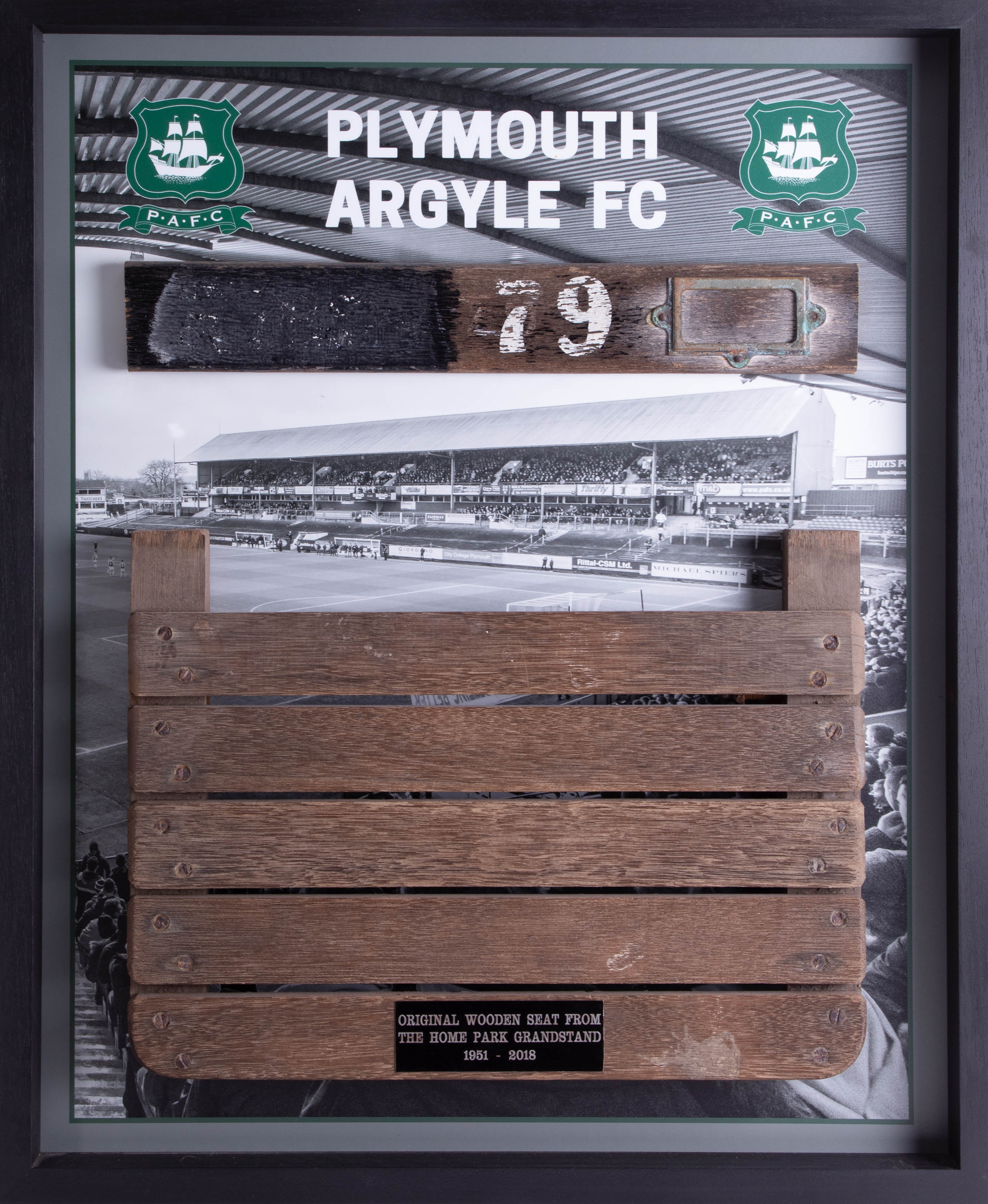 Of Plymouth Argyle FC an original seat from Home Park Grandstand. Proceeds from this lot will go